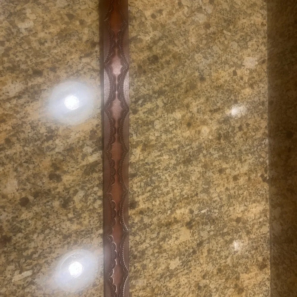 Tooled Full Grain Cowhide Belt Brown Adjustable Men's 40 NO BUCKLE